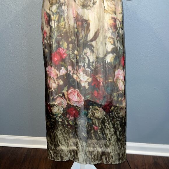 Queen Mulock 100% Silk Floral Boho Midi Flowy Dress - Size L - Picture 6 of 16